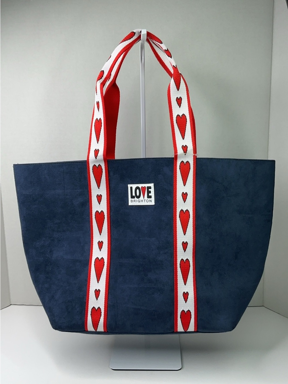 Brighton LOVE Navy Suede Tote with Red Heart Straps